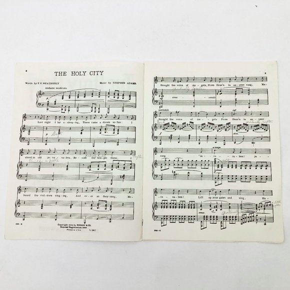 Vintage Sheet Music The Holy City Song by F. E. Weatherly and Stephen Adams - Picture 3 of 4